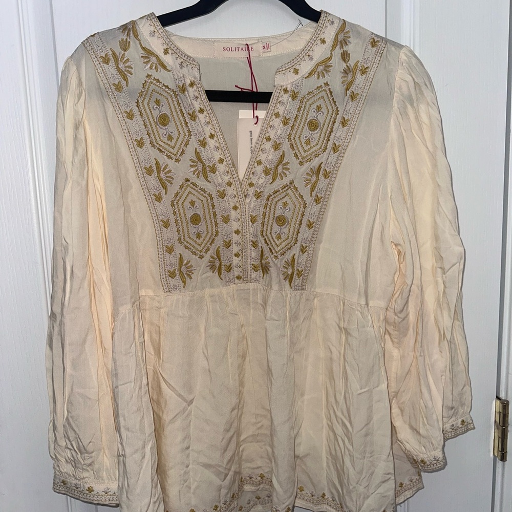 Solitaire Cream Blouse with Gold Embroidery